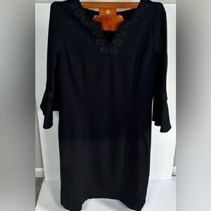 Talbot's Size 12 Navy Blue Floral Embroidered Bell Sleeve Dress